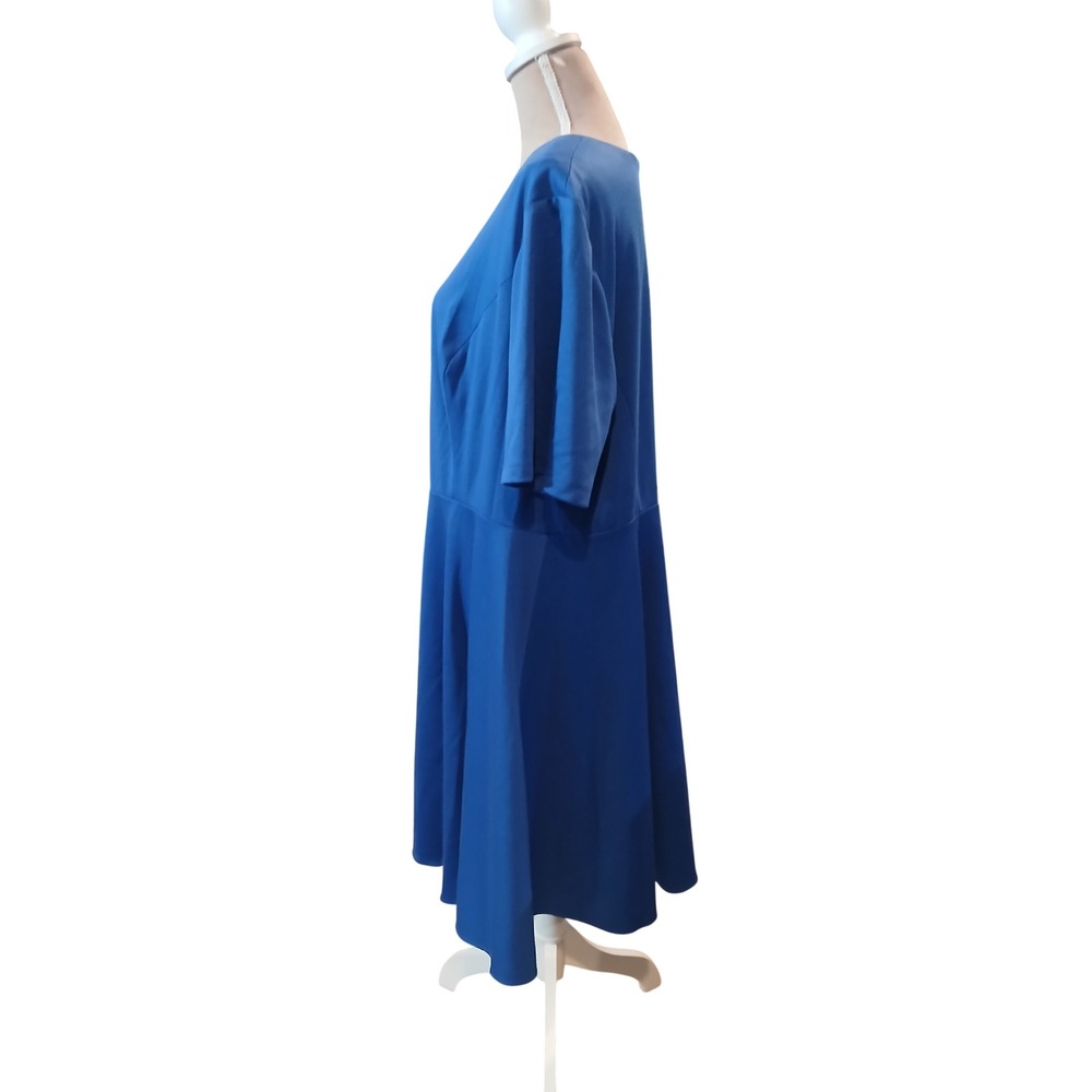 MBN 3x Blue Fit and Flare Dress Short Sleeve Pleated Skirt Plus Modest - Picture 4 of 12